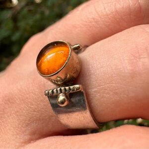 Vintage Amber 14K Sterling Ring Size 7